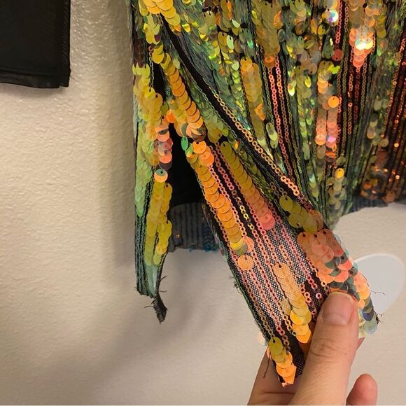 WEISSMAN Dance Costume shift dress Long sleeve black gold sequin Cool 14452 XLC - Picture 6 of 12